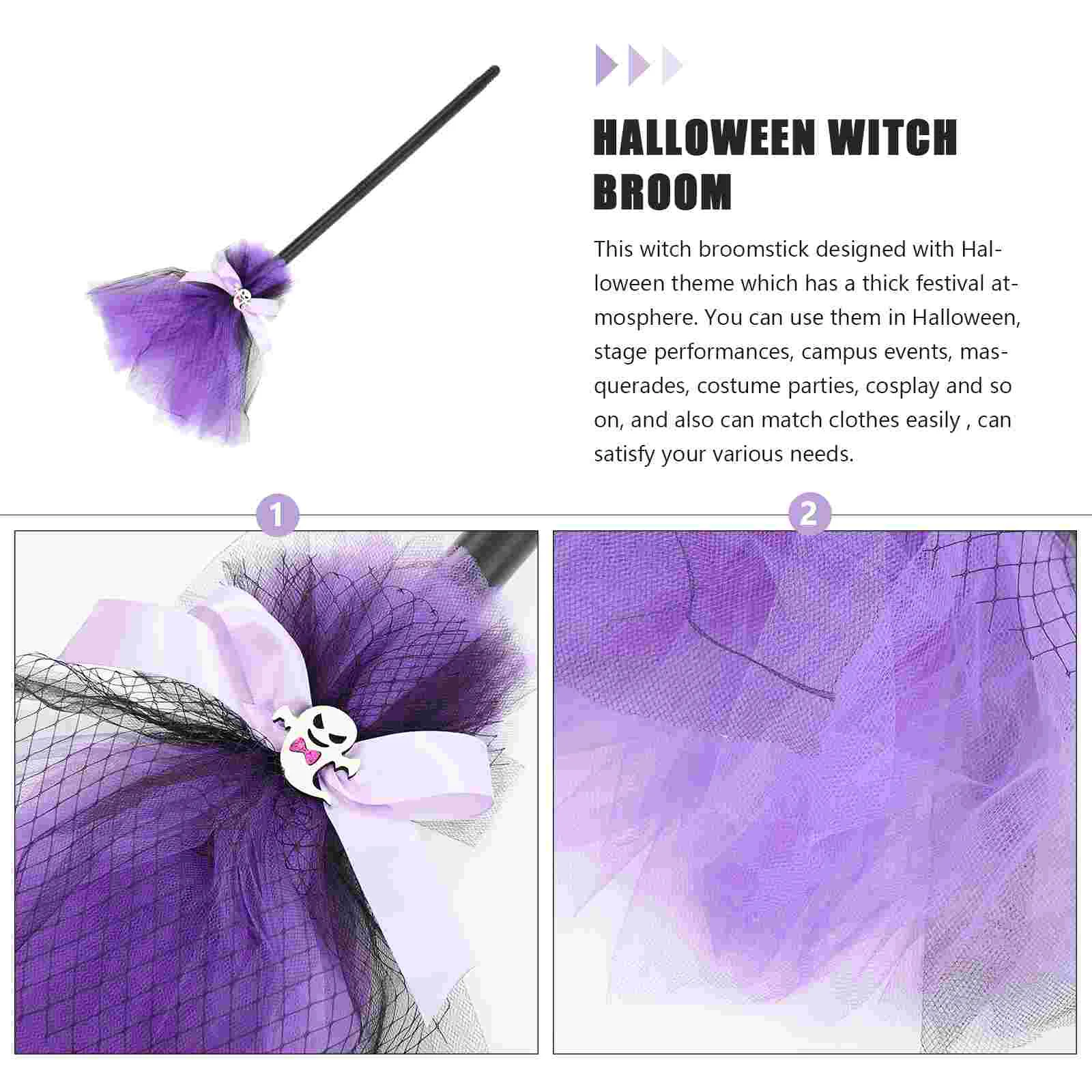 Garland Decor Witch Broom Girl Outfits Cosplay Prop Halloween Broomstick Purple