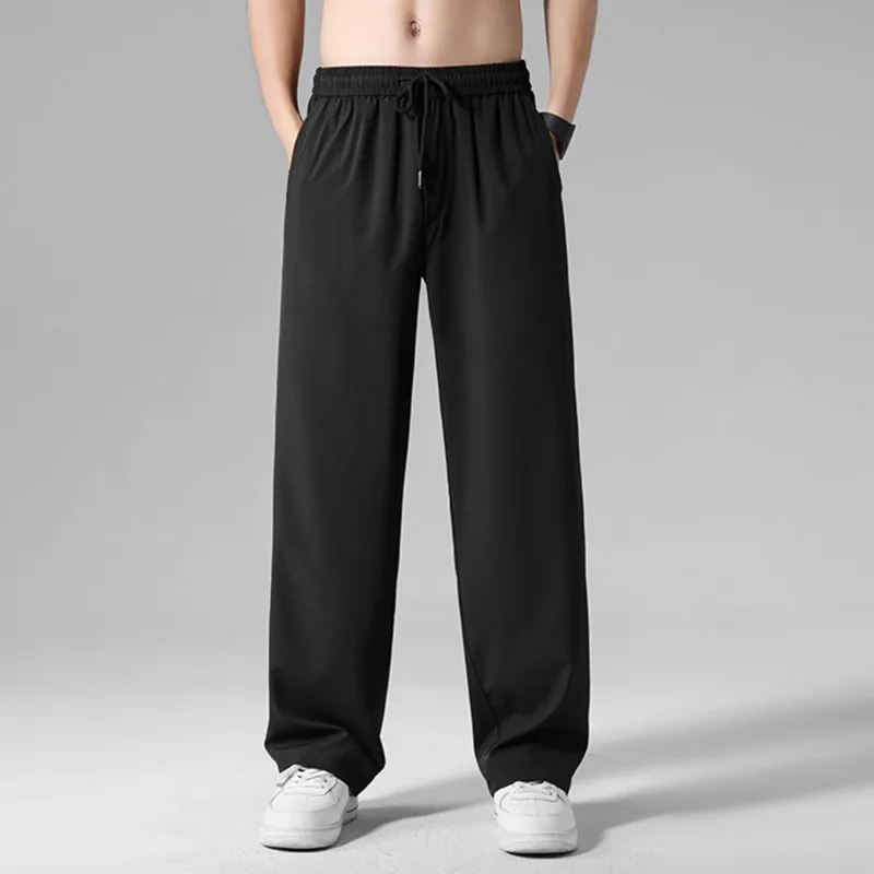 

Summer thin ice silk straight leg casual pants for boys, middle school students, high school students, boys, adults, teenagers,