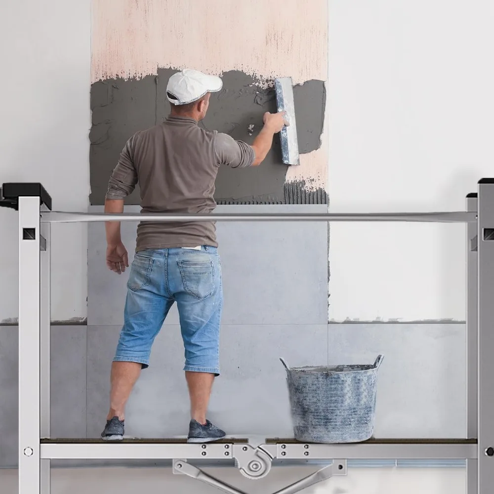 Foldable Aluminum Scaffolding, Portable Scaffolding Ladder, Rolling Scaffolding Work Platform,  Ladder Stool Work Bench,