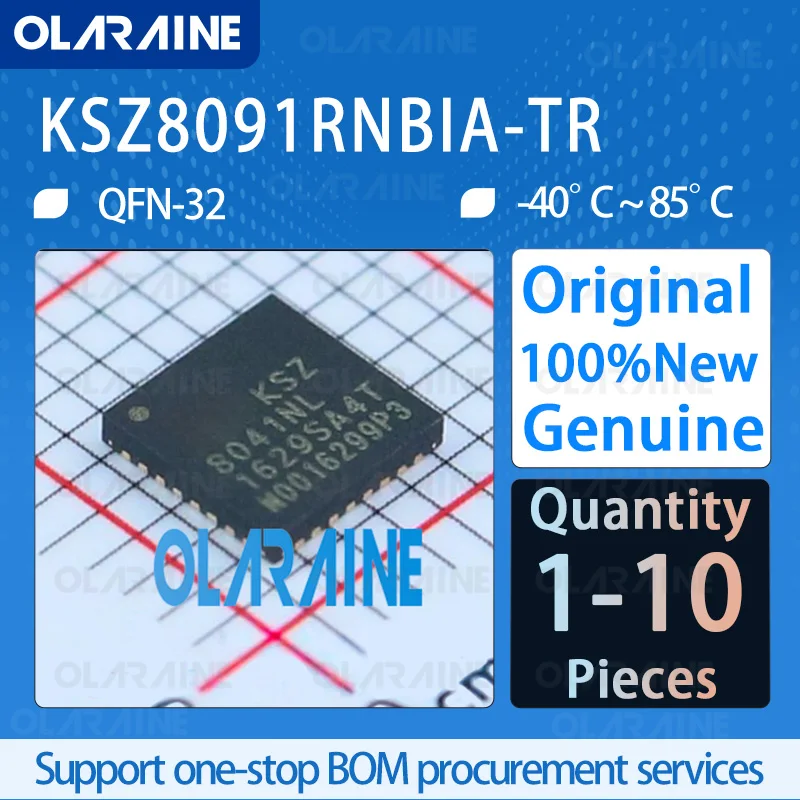 

1/5/10Pcs Original KSZ8091RNBIA-TR QFN-32 Communication Ethernet IC Number of transceivers 1Transceiver Data rates 10Mb/s100Mb/s