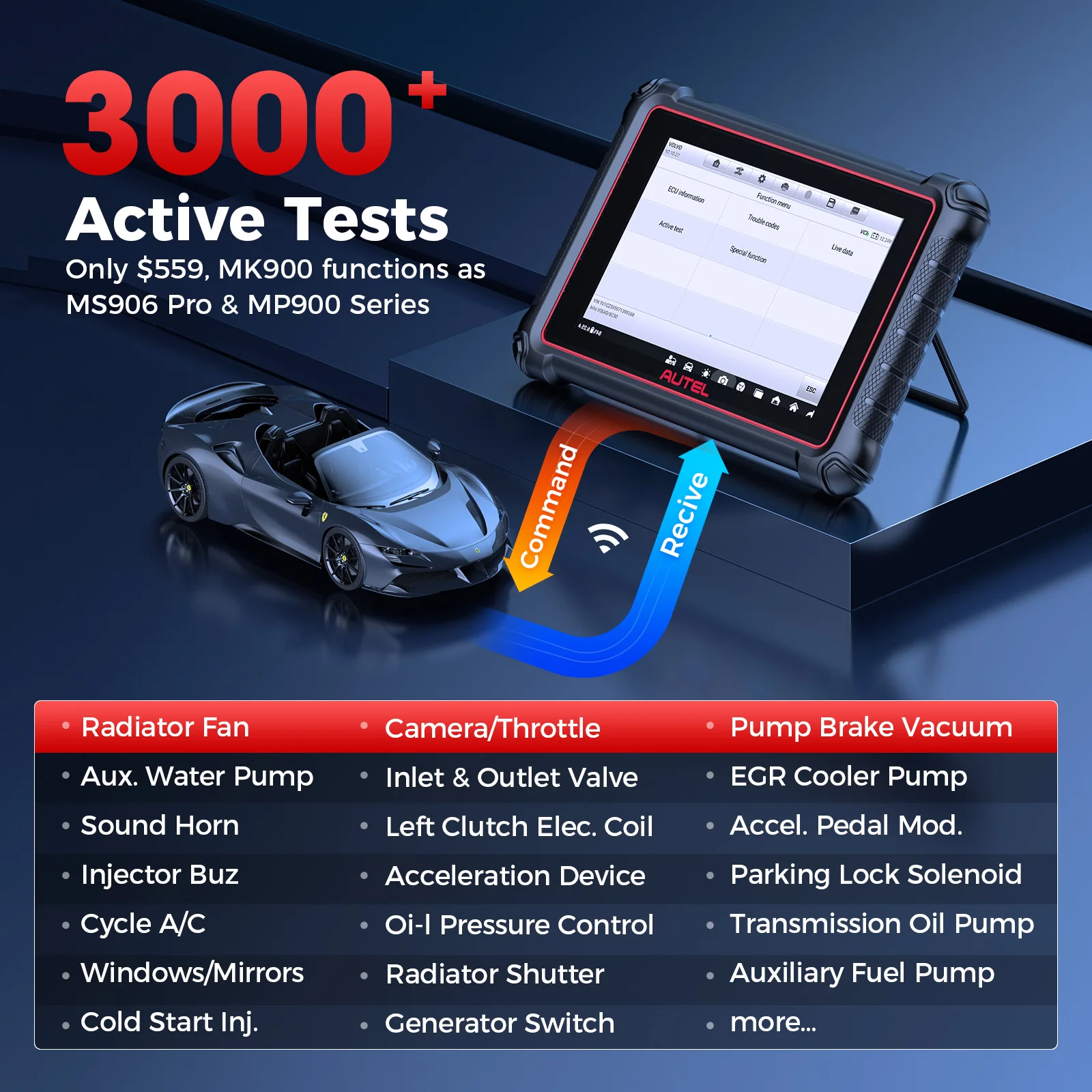 Autel MaxiCOM MK900 Diagnostic Tools CAN FD DoIP 8 Inch Bidirectional OBD2 Scanner 2024 Auto Diagnosis Upgrade of MX808S