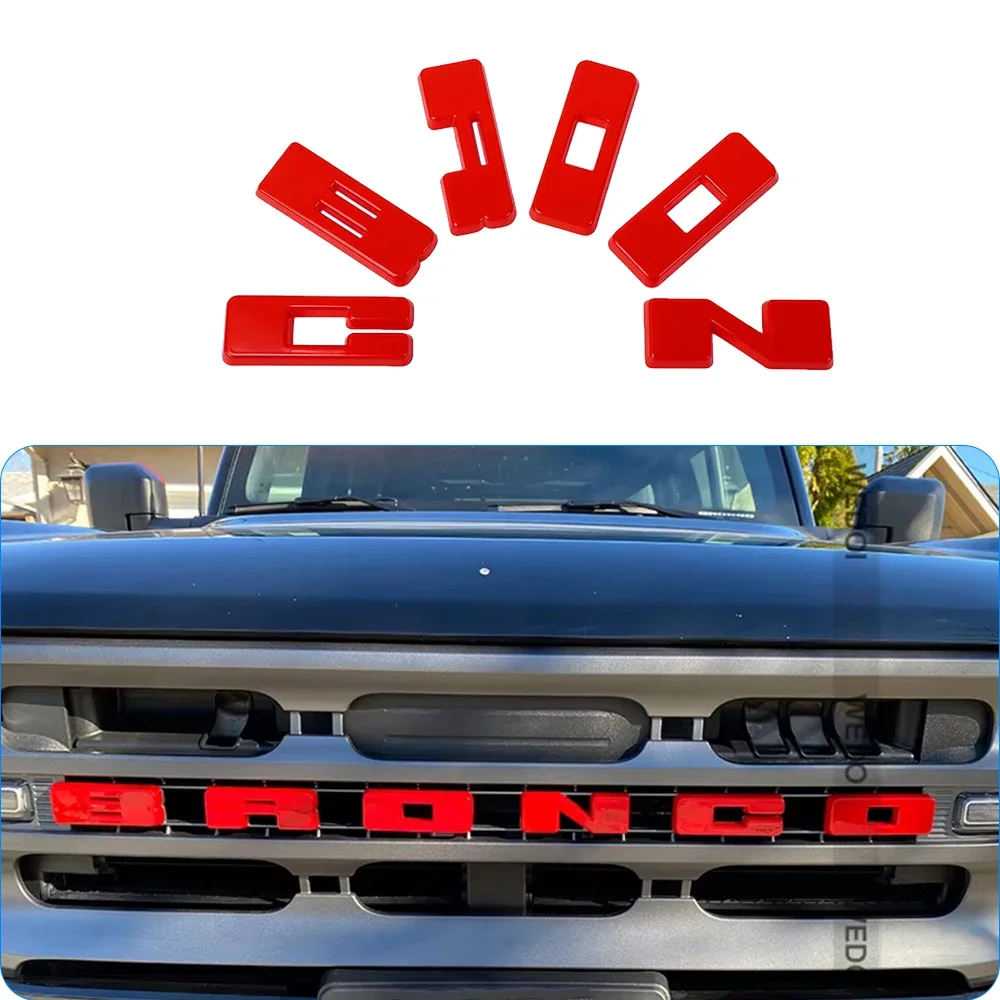 Front ABS letter sticker for 2021-2022 Ford Bronco logo letter decorative cover front bumper grille logo trim cover auto parts