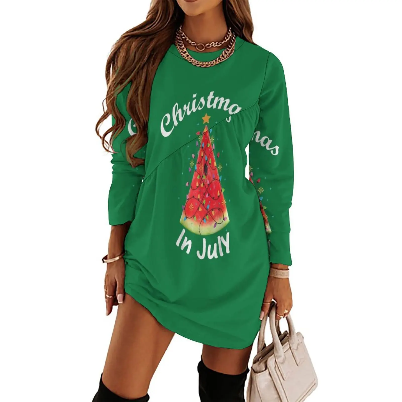 

Christmas In July T-Shirt Melon Christmas Tree Summer Shirt T-Shirt Long Sleeved Dress women"s evening dresses Beachwear