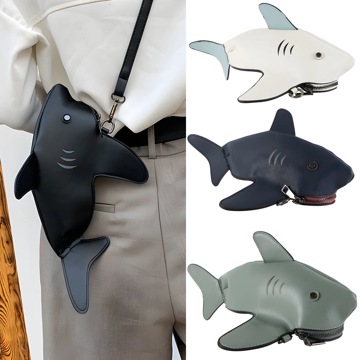 

Shark Shoulder Bag for Women 3D Animal Novelty Purse Zipper Crossbody Handbag Clutch Messenger Bag for Girl