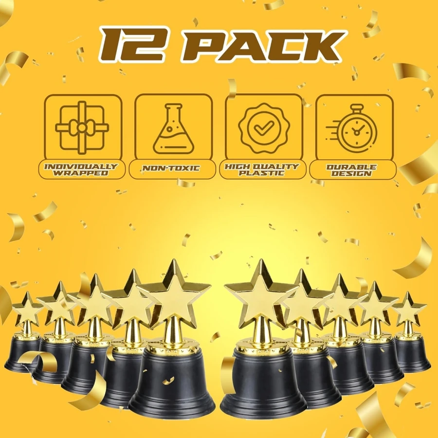 

Bulk Pack 12-Piece Plastic Award Cups 4.5 Inch - Kids/Adults Sports Awards, Classroom Decor & Party Favors with Gift Boxes