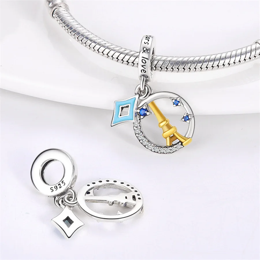 Wholesale 925 pure silver charming Earth Paris Eiffel Tower bead jewelry DIY accessory bracelet part cross-border TK bestseller
