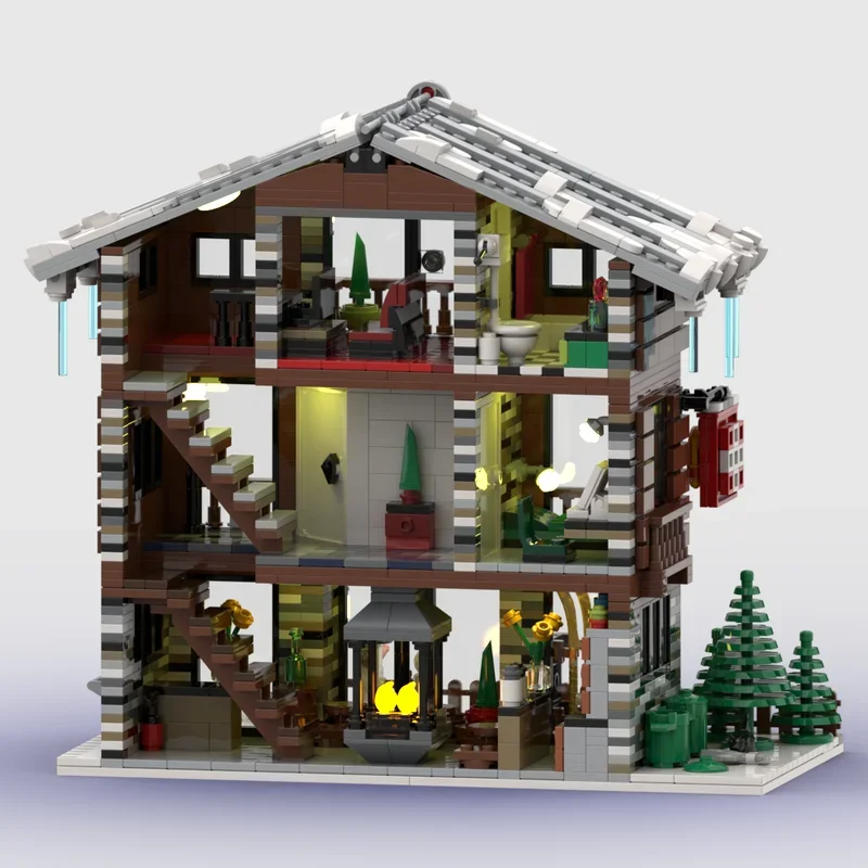 Bloc de construction Moc Village d'hiver technologie suisse de Restaurant et d'hôtel modèle de brique modulaire cadeau jouet de noël ensemble de bricolage assemblage