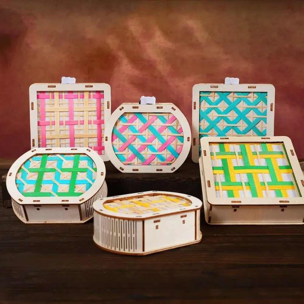 Chinese Style Bamboo Woven Refrigerator Magnet Handmade Colorful Mid-Autumn Festival Lantern DIY Material Kit with Led Light