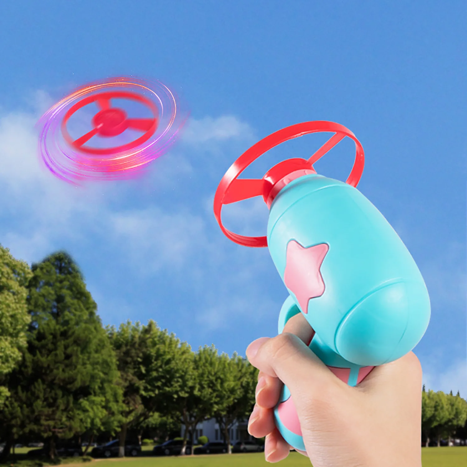 Children's toys, glowing bamboo dragonfly catapult pistol, rotating flash frisbee interactive toy, outdoor entertainment