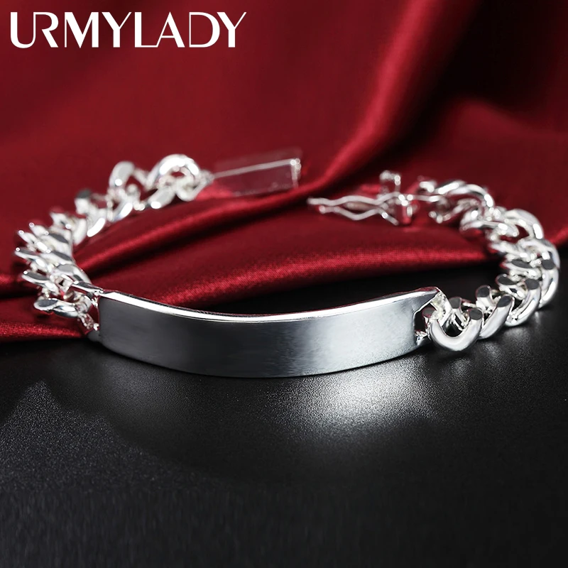 

URMYLADY 925 Sterling Silver 10mm Smooth Sideways Bracelet For Men Woman Wedding Party Fashion Jewelry