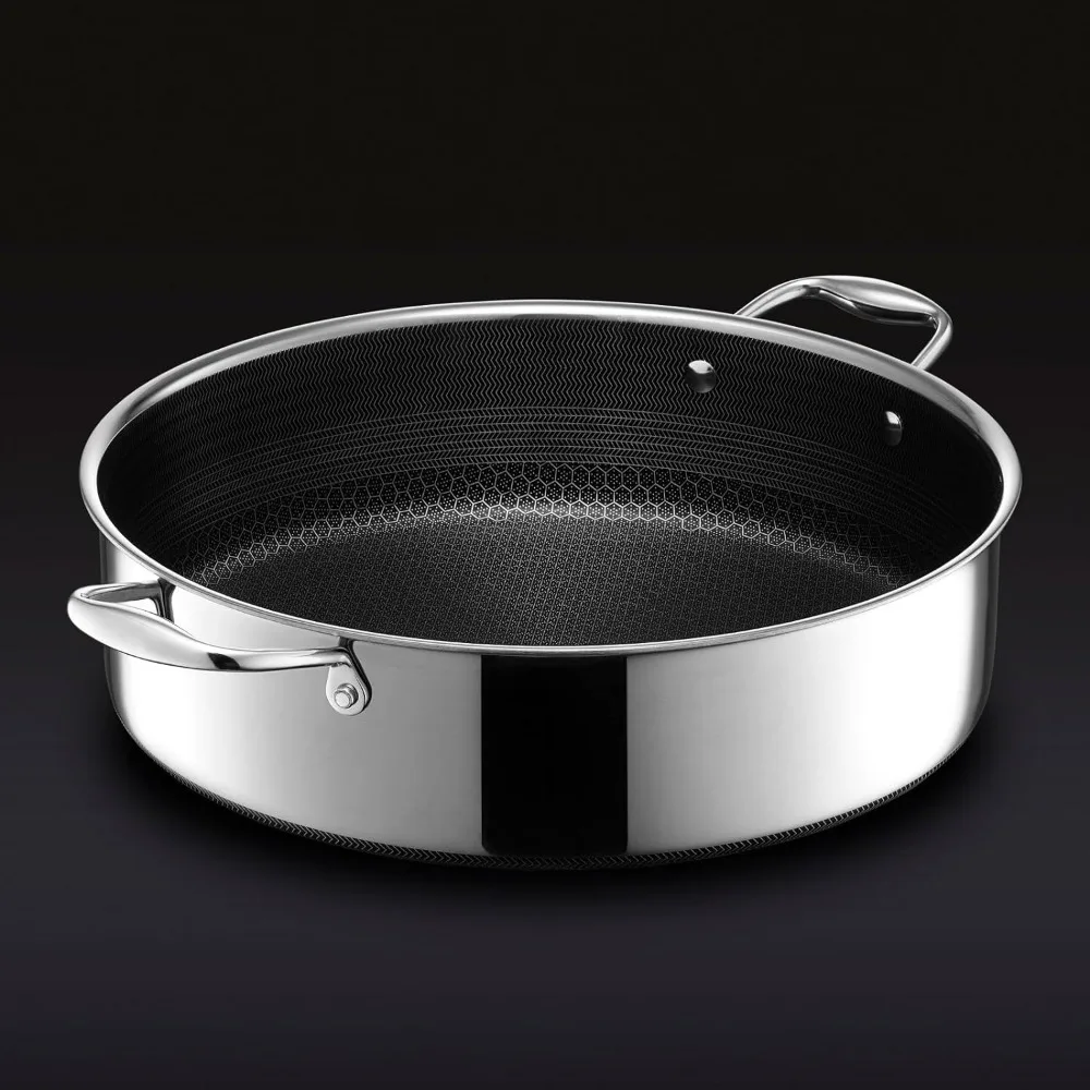 Imagem -03 - Panela Temperada Antiaderente Híbrida com Tampa Fritadeira de Frango Quartos Máquina de Lavar Louça e Forno-safe Compatível com Todos os Cooktops