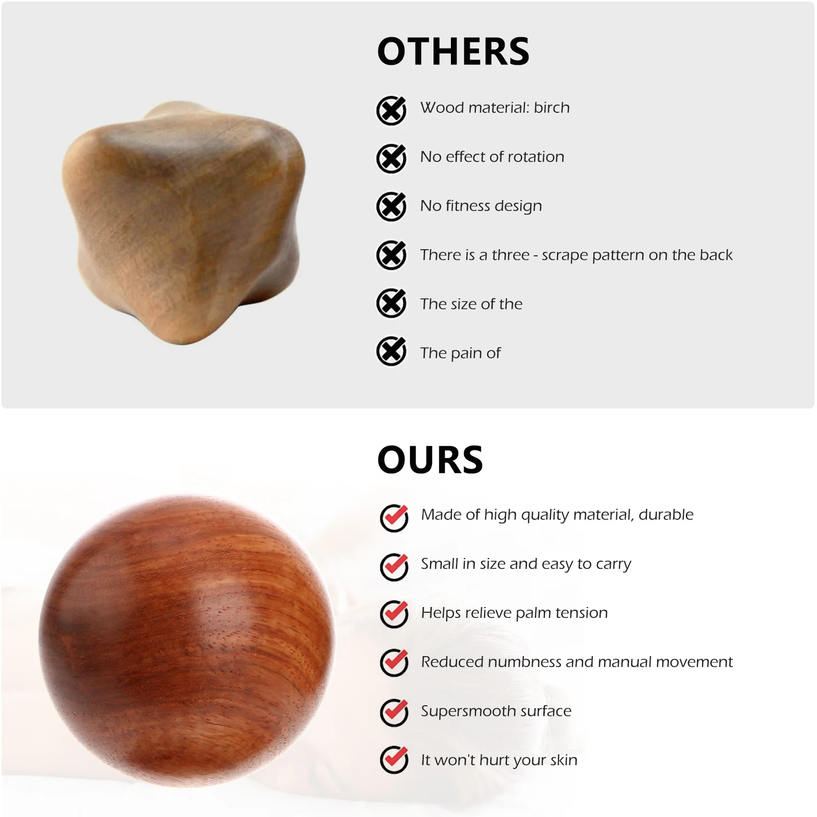 

2pcs Wooden Hand Massage Balls for Muscle Relaxation Stress Relief Hand Tools Health Supplies RoundBalls