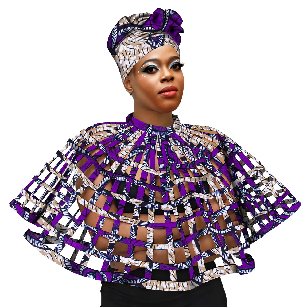 Ankara African Net Necklaces Shawl Collar Matching Headwrap Women Clothings Accessories Print Web Shoulder Necklace SP136