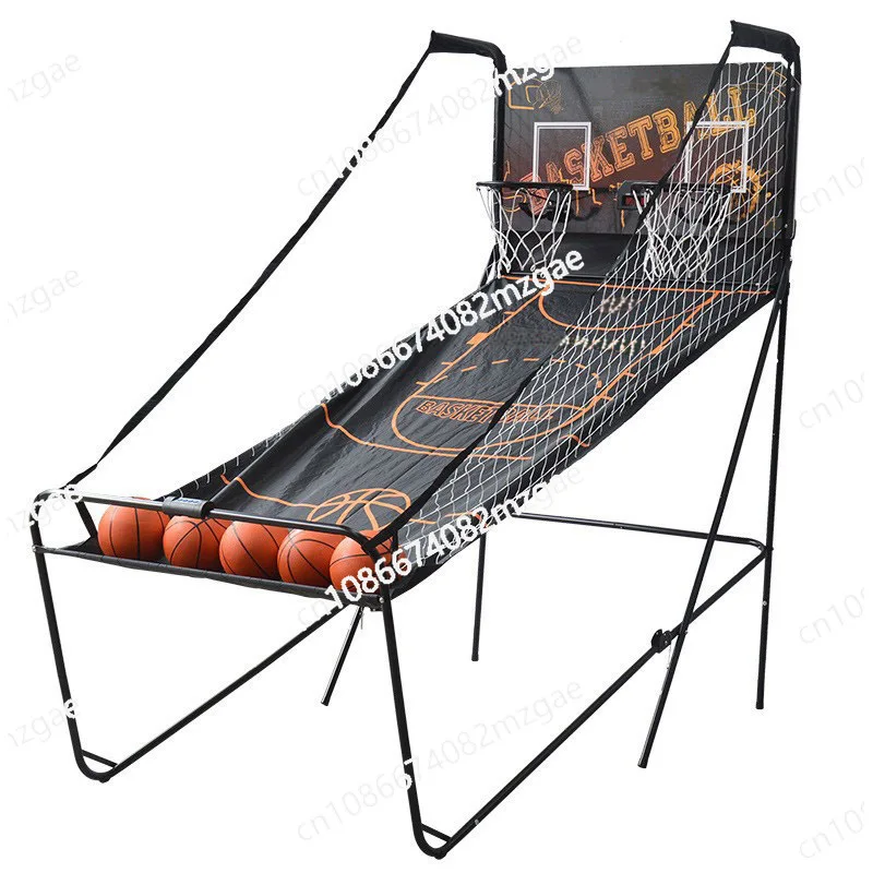 Indoor double player shooting machine with automatic electronic scorer, folding basketball rack for adult and children's games