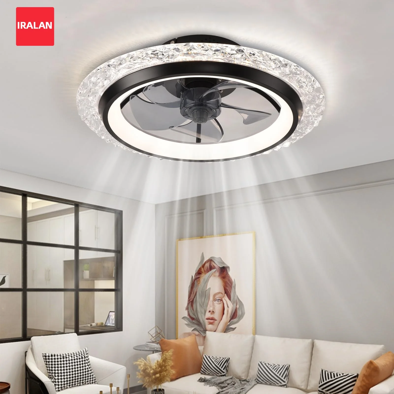 High Wind Power Fan Light Integrated Ceiling Fan Lamps 50cm Chandelier Fan Black White Large Air Volume Simple Home Fan DC motor