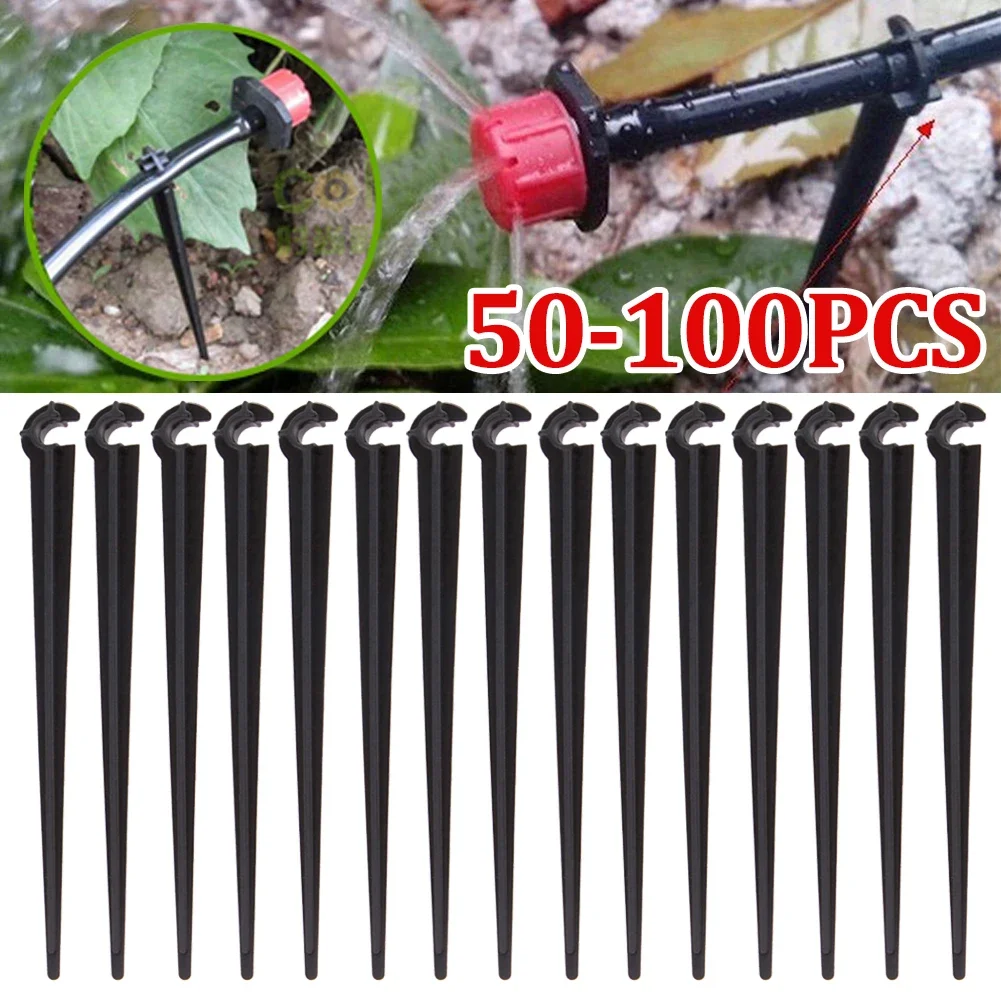 50-100PCS Durable 1/4\'\' C-type Hook Fixed Stem Support Holder Stakes for 4/7mm Hose Flowerpot Drip Irrigation Fitting Greenhouse