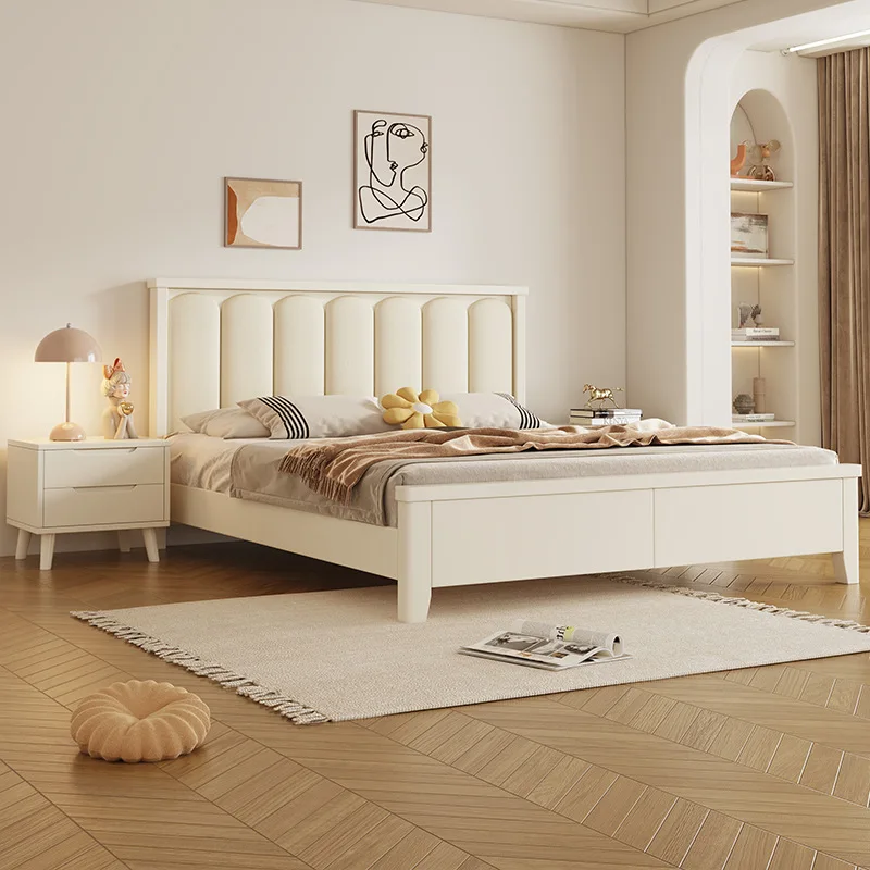White solid wood bed 1.8 Double master bedroom single bed 1.2 Storage solid wood wedding bed