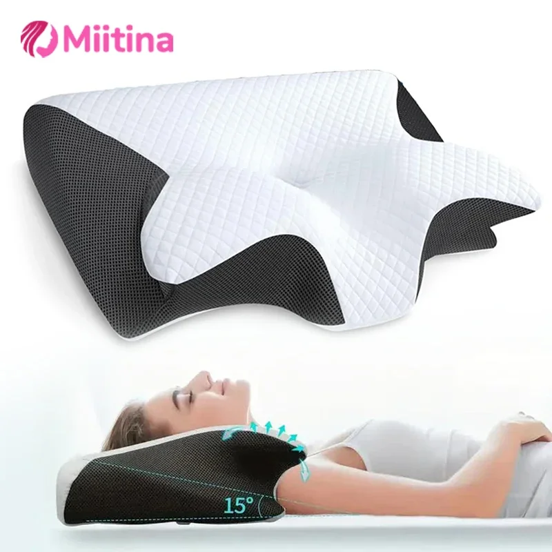 

Memory Foam Cervical Pillow, Neck Massage Pillow,Butterfly Pillow,2 in 1 Ergonomic Contour Orthopedic Pillow for Neck Pain