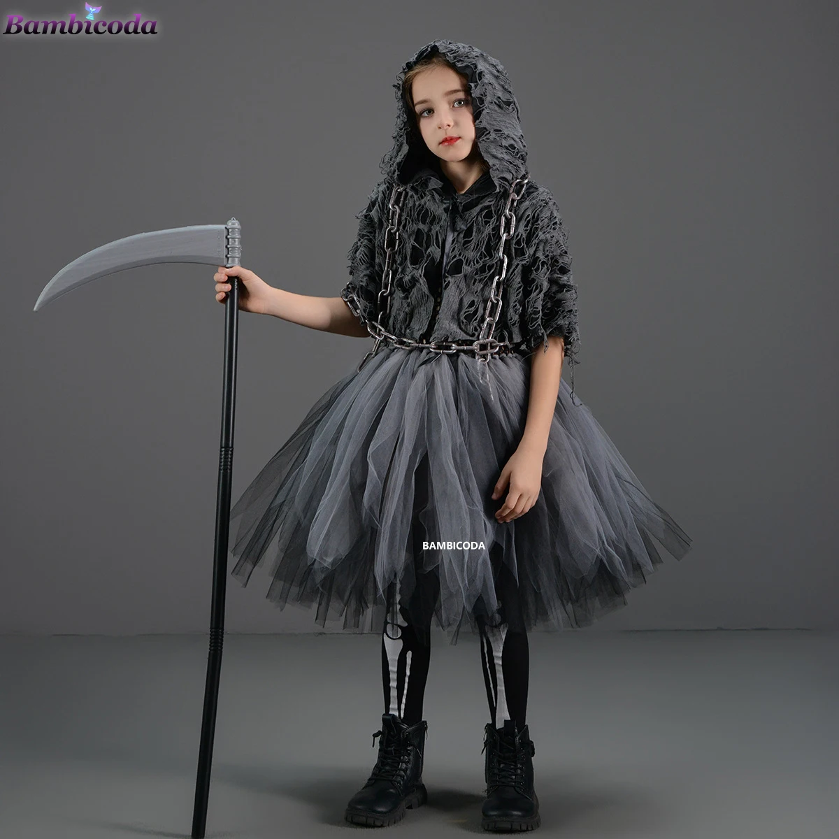 Disfraz de la muerte de Horror de demonio para niñas, disfraz de Halloween, vestido de fantasía, accesorios de fiesta, capa Medieval con capucha, ropa de fiesta