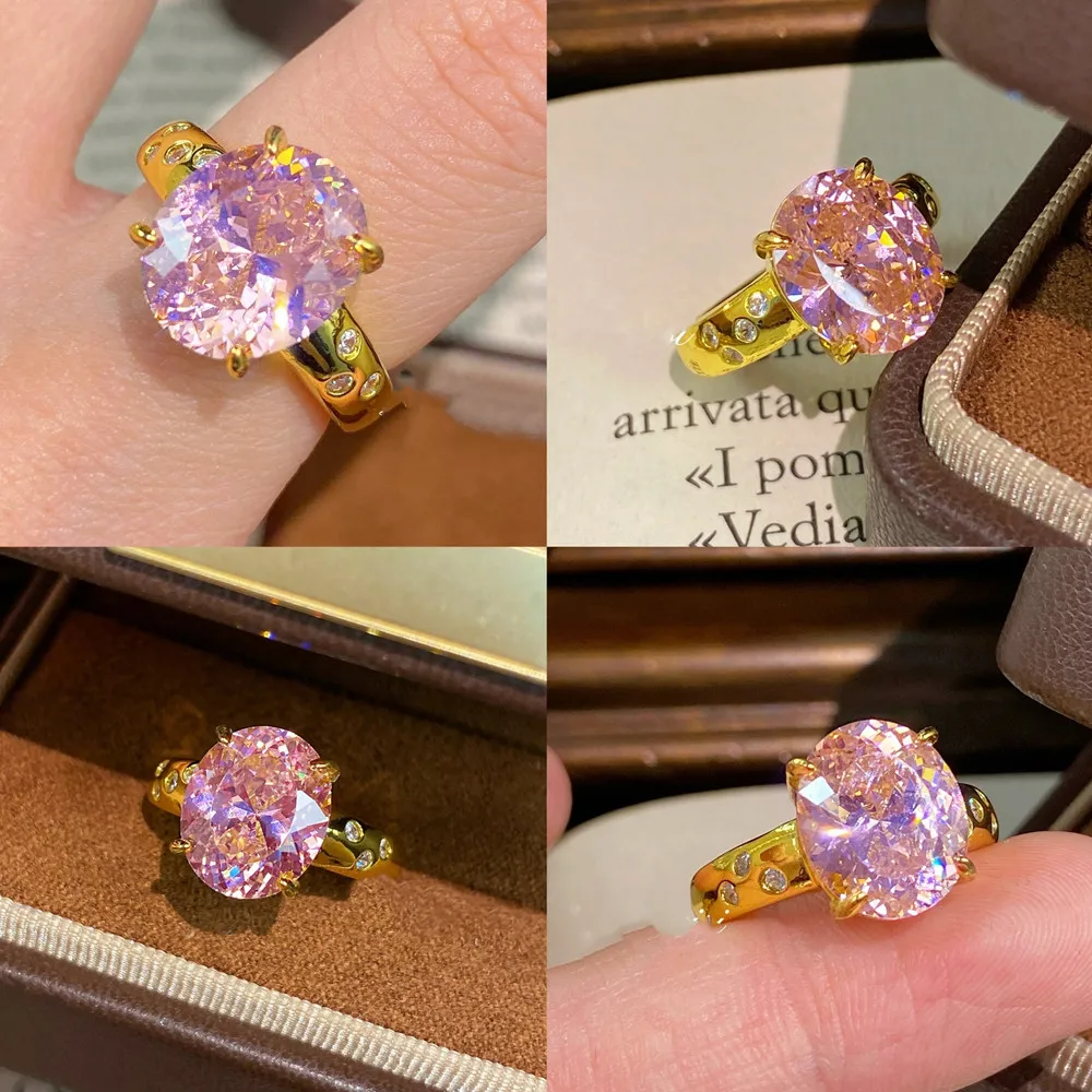 Exquisite Ladies' Brilliant 3 Carats Pink Quartz Diamonds Vintage Rings for Women 18k Gold Silver 925 Elegant Fine Jewelry Gifts