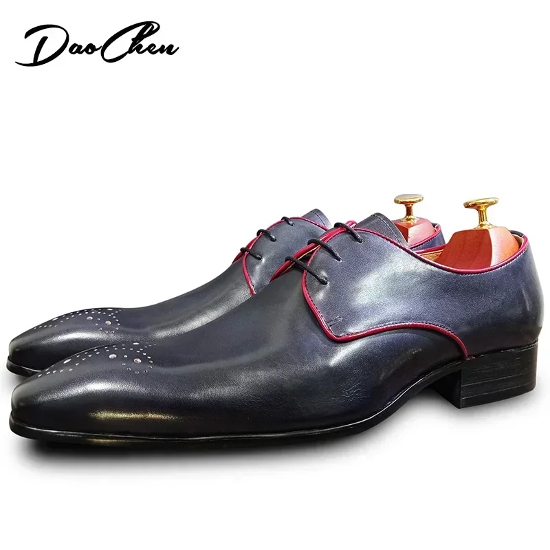 ELEGANT MEN SHOES RED MIX BLACK LACE UP POINTED CASUAL DRESS MAN SHOES BUSINESS OFFICE WEDDING FORMAL LEATHER SHOES MEN