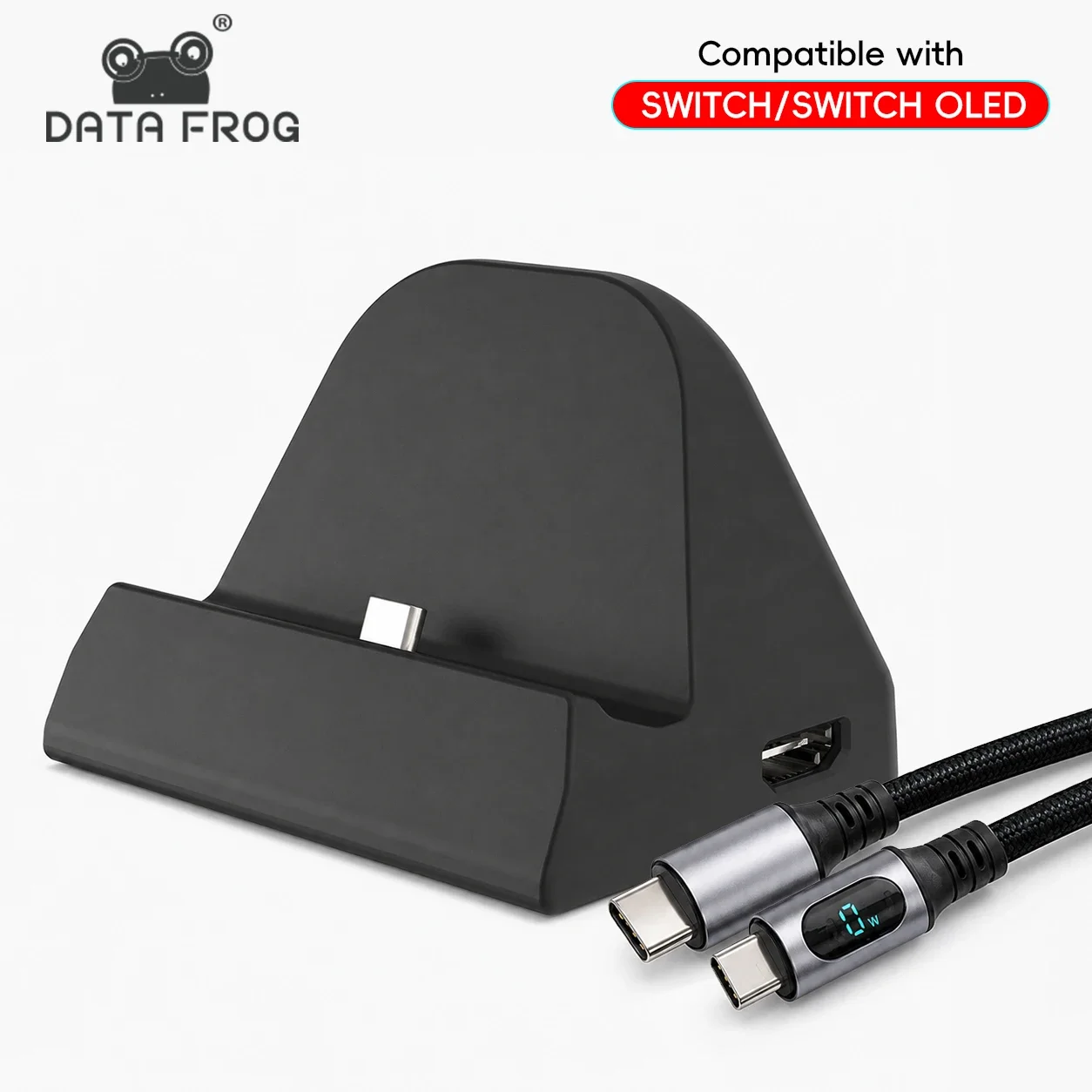 DATA FROG Smart TV Dock für Switch & für Switch OLED, Echtzeit-Standfuß mit Leistungsanzeige und Option für geflochtenes Type-C-Kabel