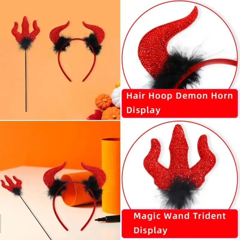 H58E Halloween Devil Headband Deval Wand, Devil Jess Up kostuumaccessoires voor volwassen cosplayfeest, themafeest, carnavals