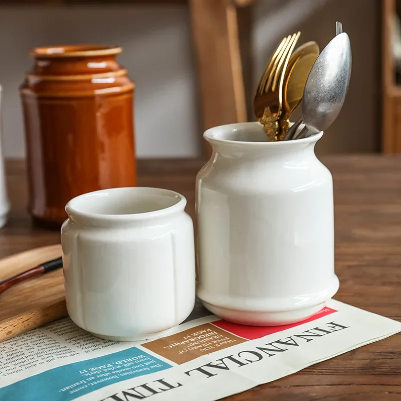 

European Creative Kitchen Storage Bucket Ceramic Chopstick Barrel Tableware Chopsticks Knife Fork Spoon Storage Jar Desktop
