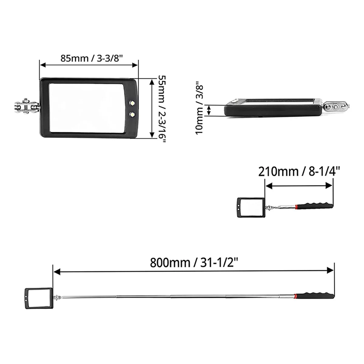 Inspectionmirror Telescoping with Light Mirrorpractical Addition to Car Repair,Inspection Tool for Checking Vehicle