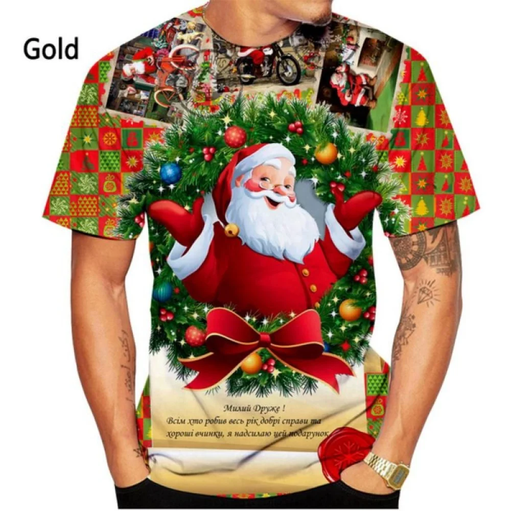 

New Christmas 3d Printed T-shirt Men's Fashionmen's and Women's Casual Short Sleeve Santa Claus Christmas Eve Shirt Top T-shirt
