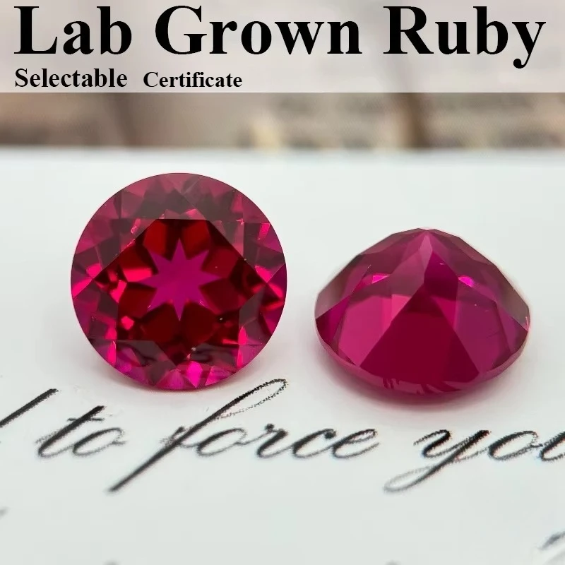 Runder Schliff, im Labor gezüchteter Rubin, rote Farbe, Schmuckstein für DIY-Schmuckherstellung, wählbares Zertifikat, bestanden bei Diamantprüfer – Detail 1
