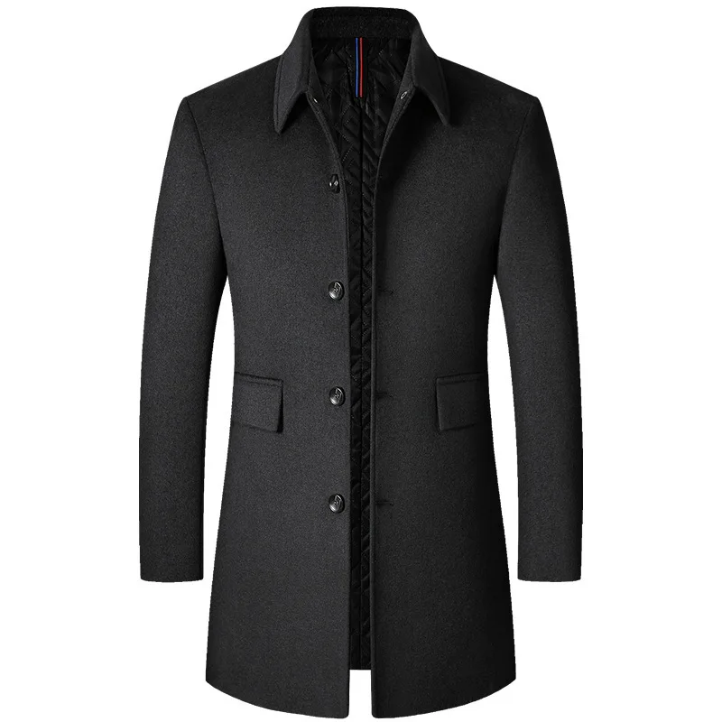 

New Winter Men Lapel Business Casual Trench Coats Woolen Blends Overcoats Male Cashmere Trench Coats Man Long Jackets Coats 5XL