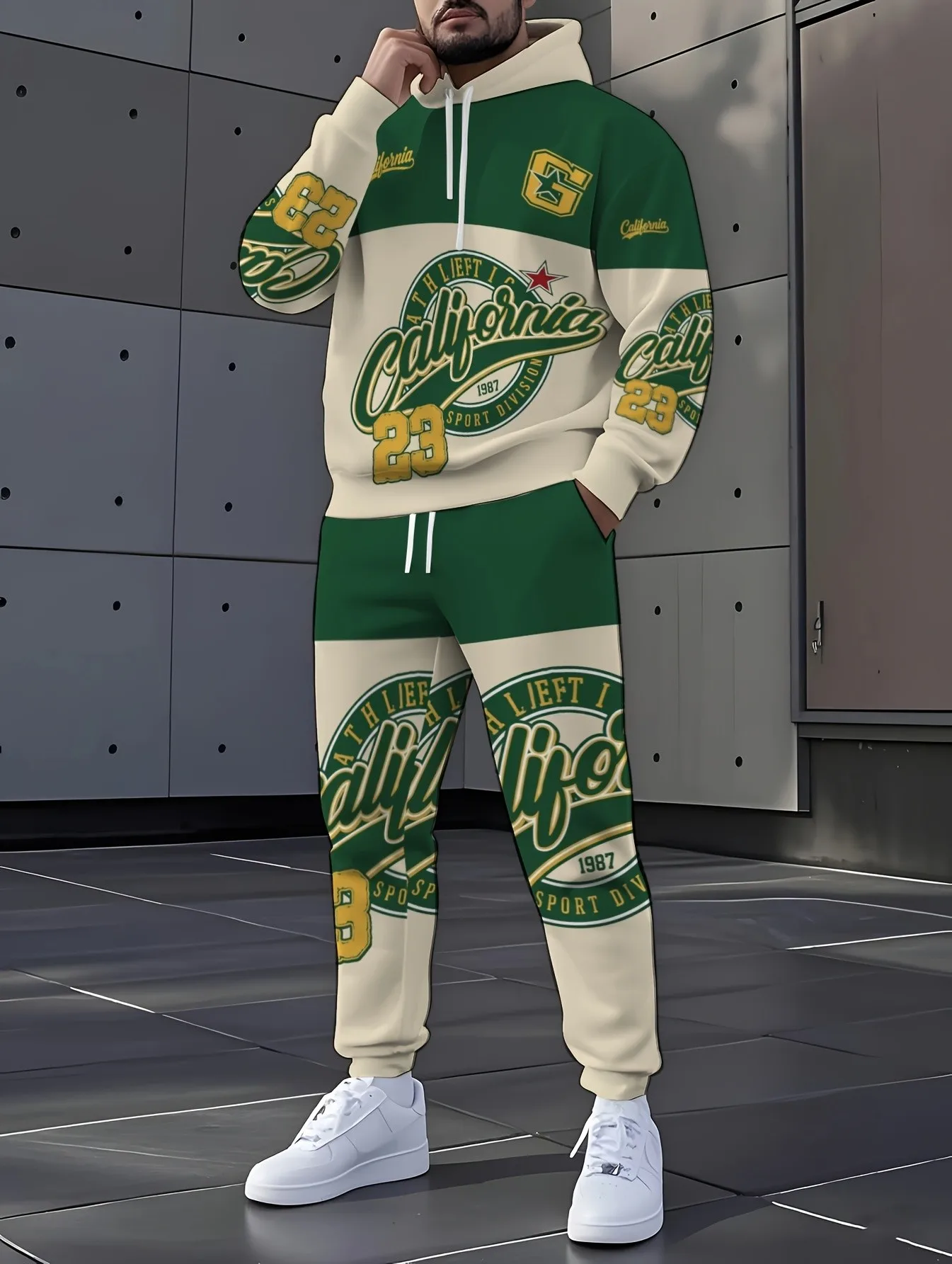 2026 Autumn/Winter Men's Hooded Sweatshirt and Pants Set - Casual and Fashionable Highly Versatile 3D Digital Pattern Printing view 4