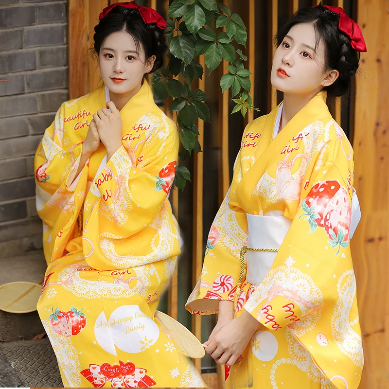 Sakura Girl Kimono Dress Moonlight Flower Japanese Style Yukata Bathrobe Women Floral Print Haori Japan Uniform Cosplay Costume