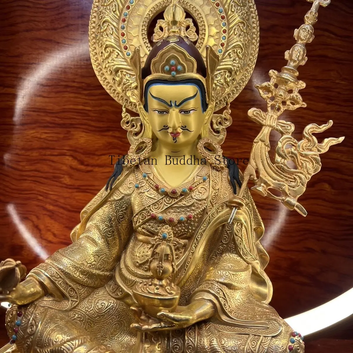 Lotus lotus peanut Tibetan master bronze statue ornament Tantra copper full gilt carving Tibetan craftsmanship