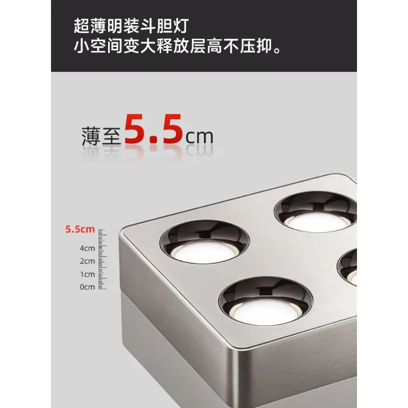 Bauhaus bright installation of gall lamp four-head spotlight, stainless steel silver ultra-thin downlight, living room