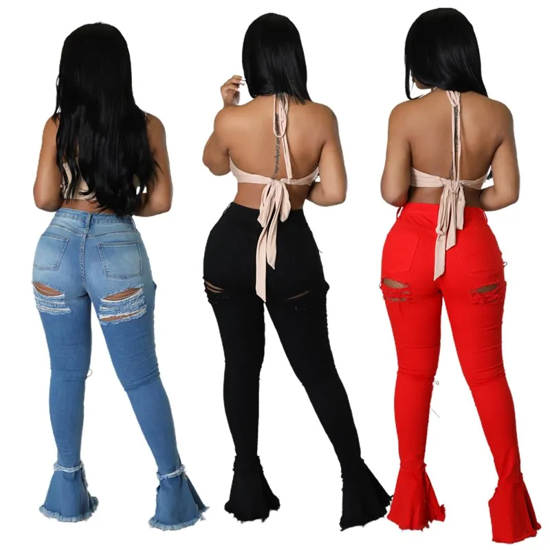 midden taille geperforeerde chien eye vloermop denim uitlopende broek dames faion hoge taille wijde pijpen jeans bla kleur