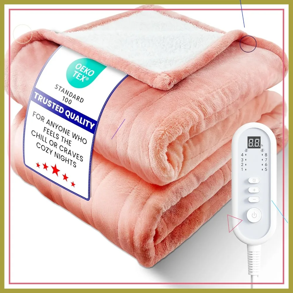 

Electric Heated Blanket Full Size, Ultra-Cozy Flannel & Sherpa, Even Heat Distribution, 8 Temps, Auto-Off, Overheat Protection