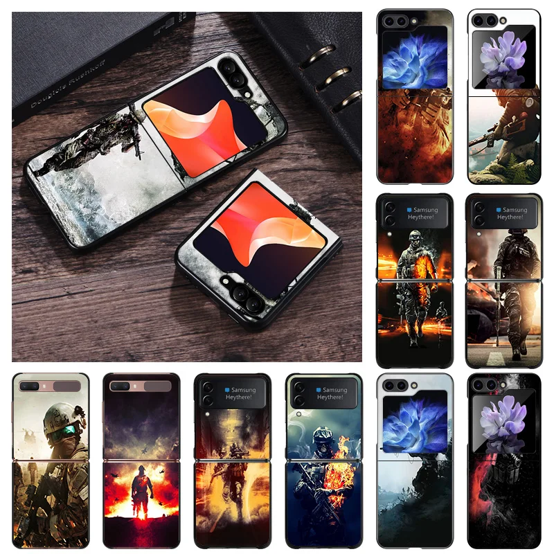 Matte Phone Case For Samsung Galaxy Z Flip6 5G Flip5 Flip4 Flip3 ZFlip 6 3 4 5 Army Soldier Hard Black Cover