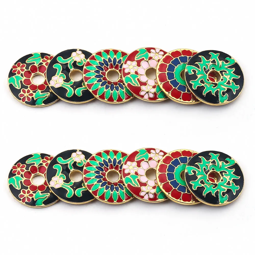5 Stück Edelstahl Vintage Blumen Spacer Perlen Verbinder Emaille Buttonr Charms Anhänger für DIY Schmuckherstellung