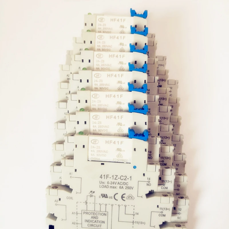 41F-1Z-C2-1 HF41F 5V 12V 24V 6A 1CO Slim Relay Mount On Screw Socket with LED and Protection Circuit 24VDC/AC Wafer relay