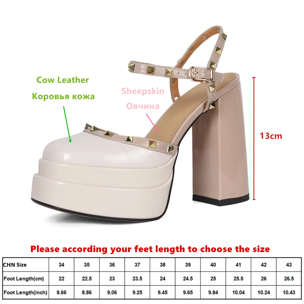 Aucegi 2024 New Arrival Fashion Square Toe Women's Slingbacks Pumps Platform Chunky Heels Rivet Buckle Strap Party Dress Shoes