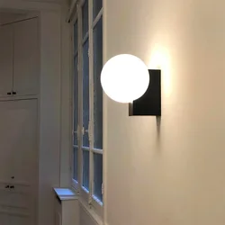 Minimalist Small Wall Sconce Black Chrome White Metal Wall Lights White Glass G9 Bulb For Bedside Aisle Living Room