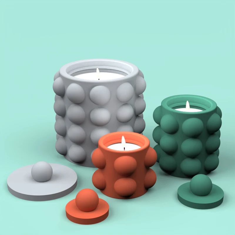 Concrete Candle Jar Silicone Mold Simple and creative Round Ball Candle Cup Container with Lid Storage box Silicon Molds