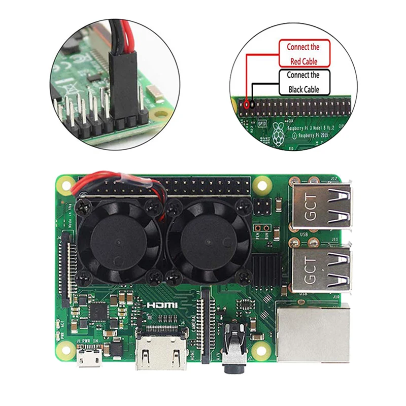 Raspberry Pi 4 Dual Fan Active Cooler CPU RAM مشعاع تبريد من السيليكون وسادة حرارية لـ Raspberry Pi 4B 3B+ 3B