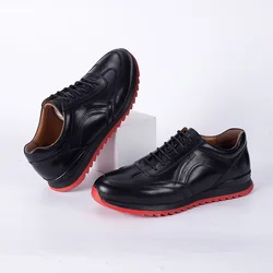 Quality Black Men's Tennis Sneaker Genuine Cow Leather Casual Shoes Natural Leather Outdoor Footwear For Men Zapatos De Hombre