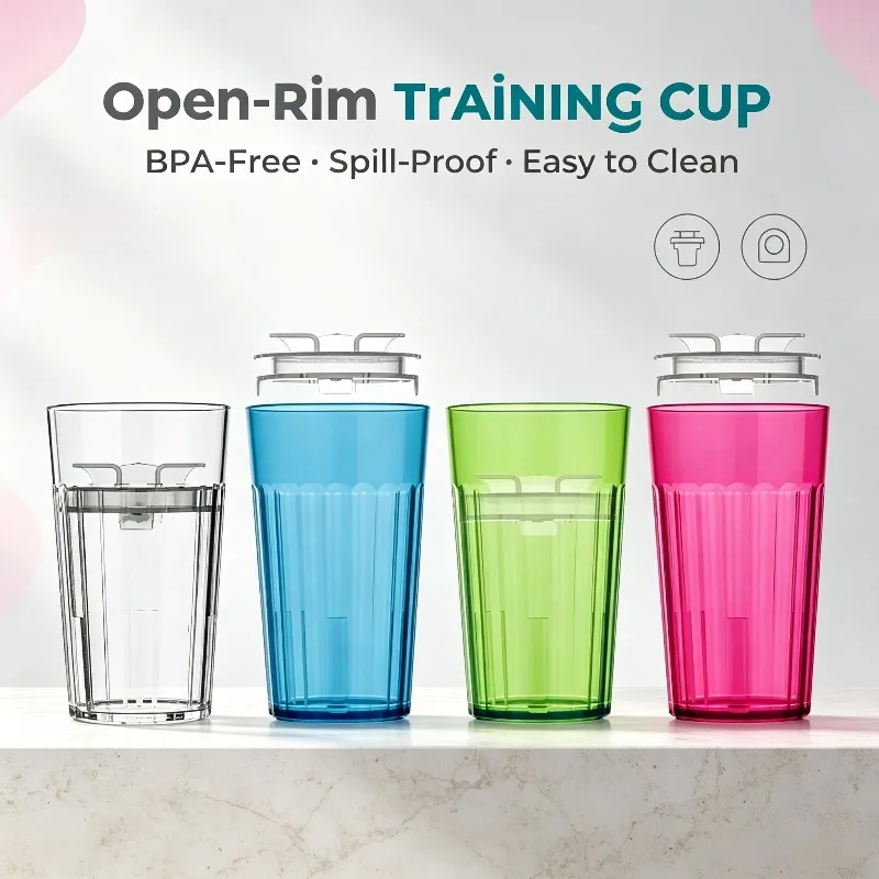 1pc Smart Cup open training cup,  toddler cup，Slow-Spill Open-Cup Design, 360 Rim Flow-Control,BPA-Free