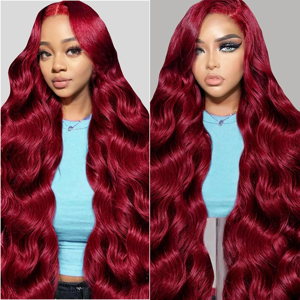 

36 дюймов 99J Бордовый 13x6 HD Парик из натуральных волос на кружеве спереди 200 Плотность красного цвета Объемная волна Парики из человеческих волос на кружеве для женщин