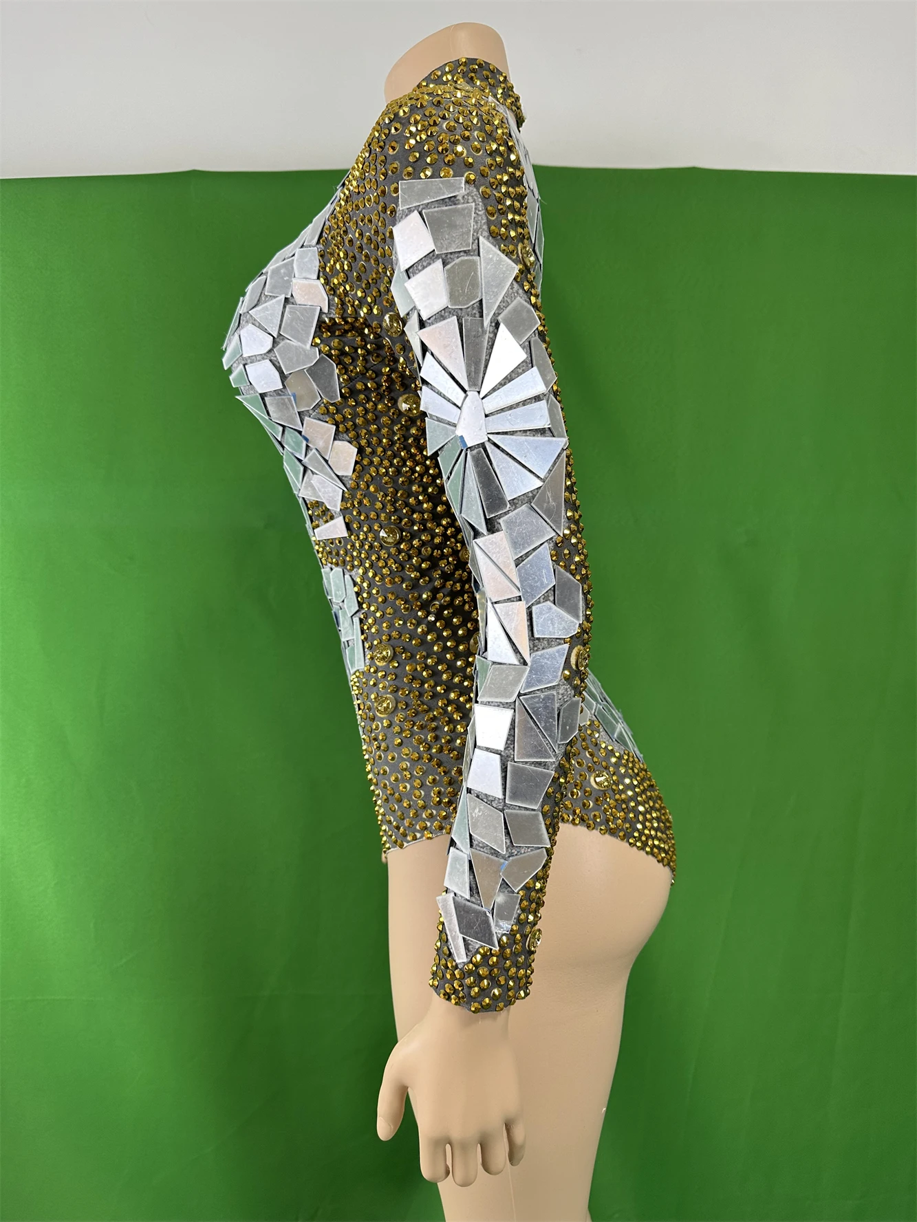 

Women Sparkly Gold Sequin Mirror Singer Dancer Stage Rhinestone Bodysuit DJ DS Rave Festival Leotards 2026