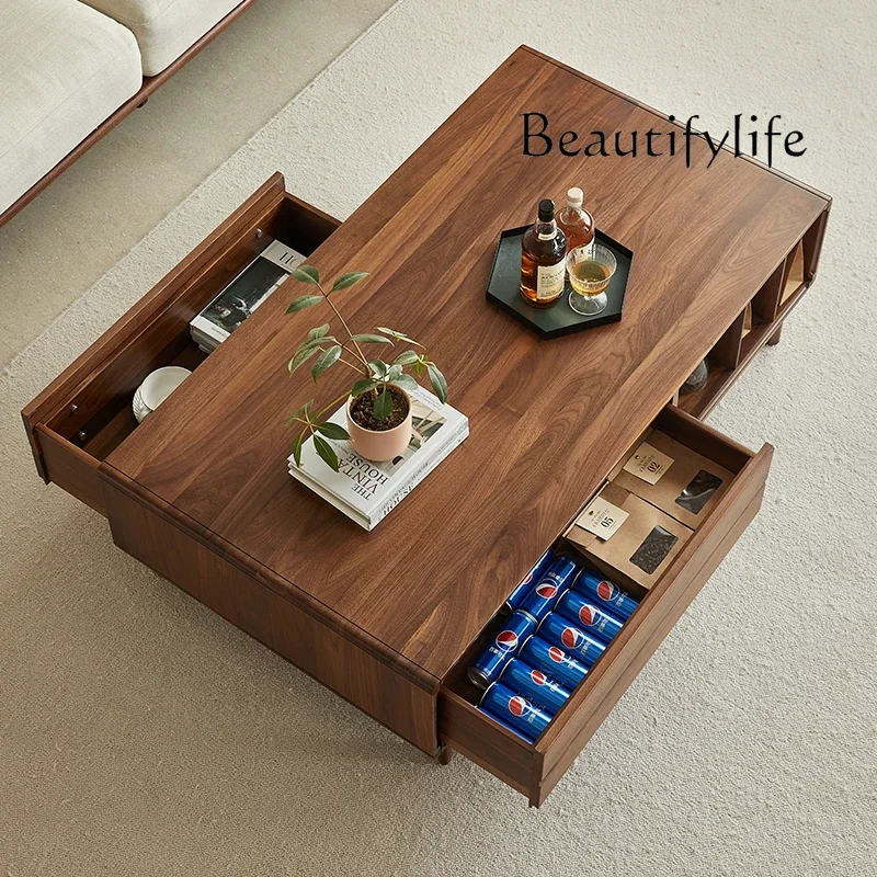 

North American black walnut coffee table TV cabinet combination living room small apartment solid wood tea table can customized
